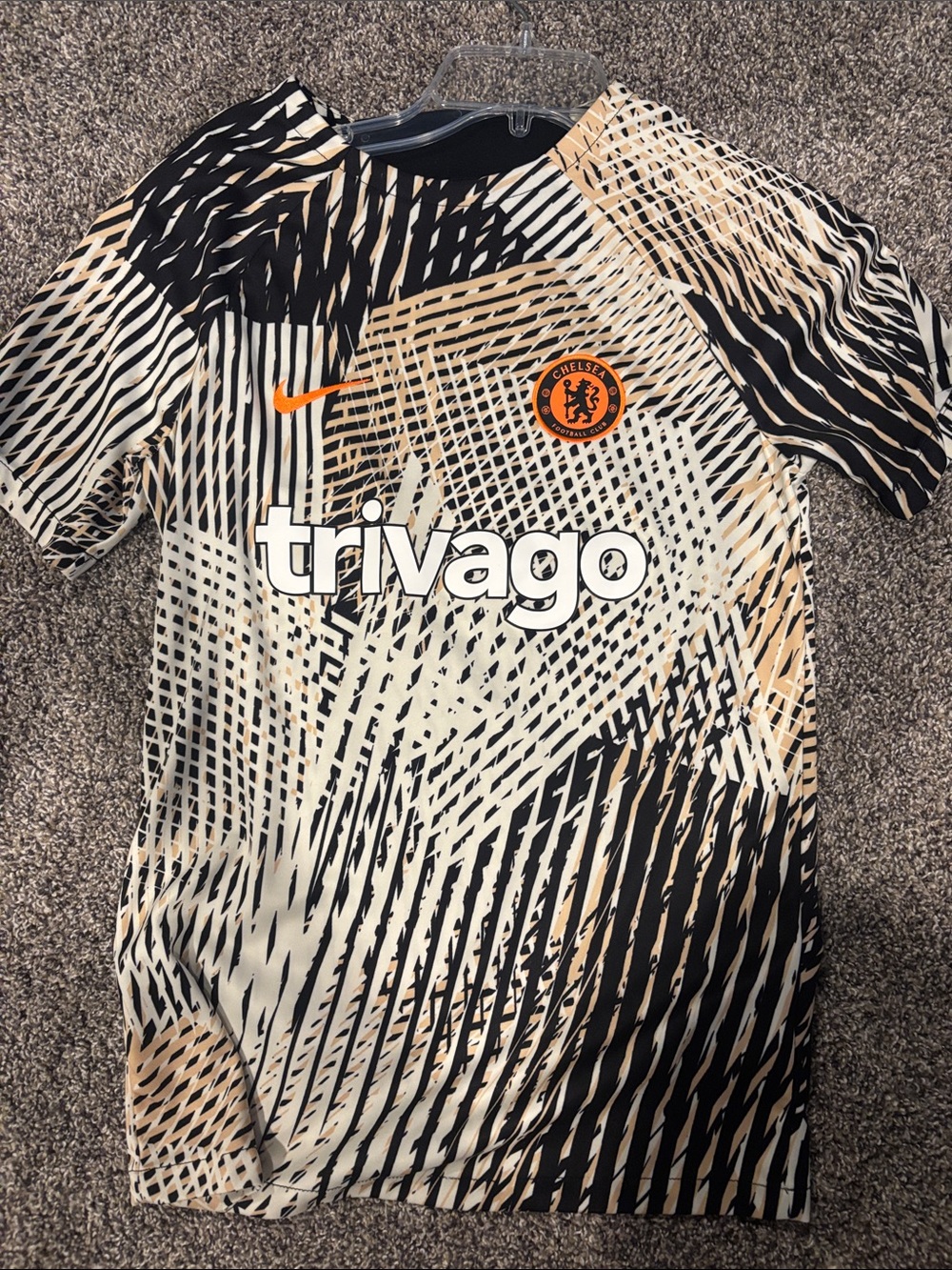 adidas Beige, Black and Orange Graphic Chelsea Trivago Football Shirt